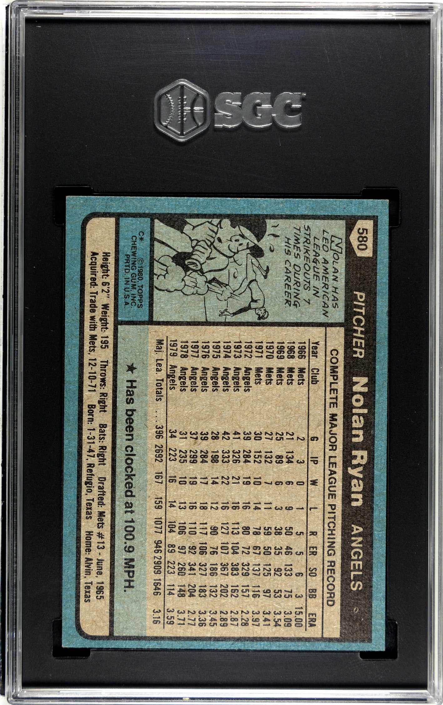 SGC 6 1980 Topps Nolan Ryan #580