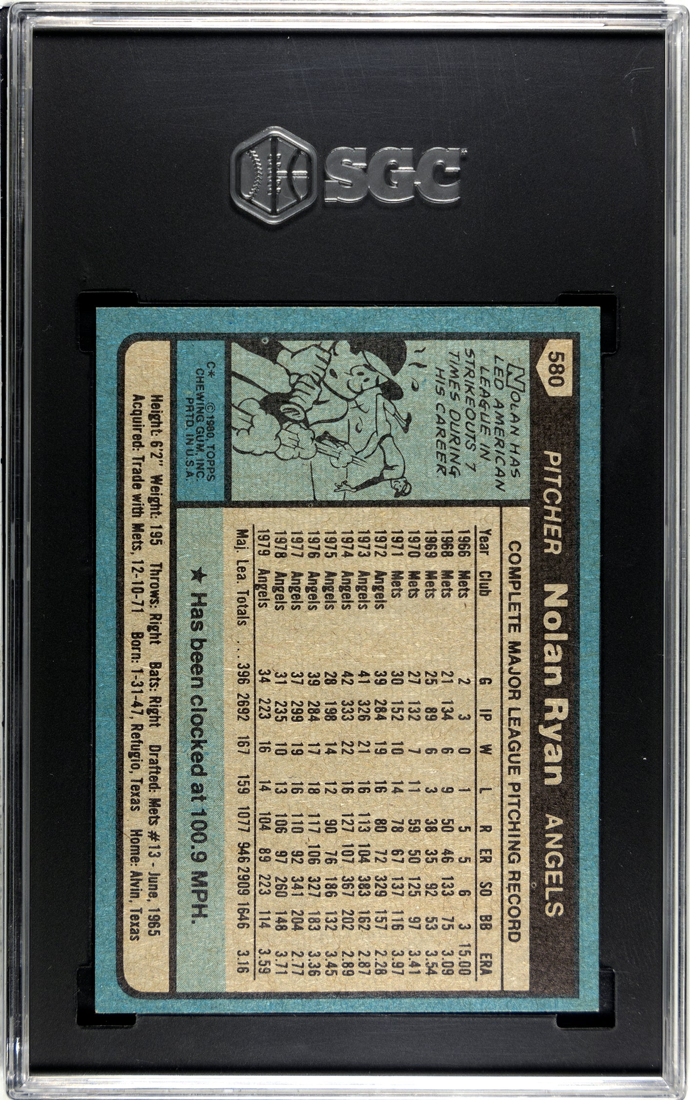 SGC 7 1980 Topps Nolan Ryan #580