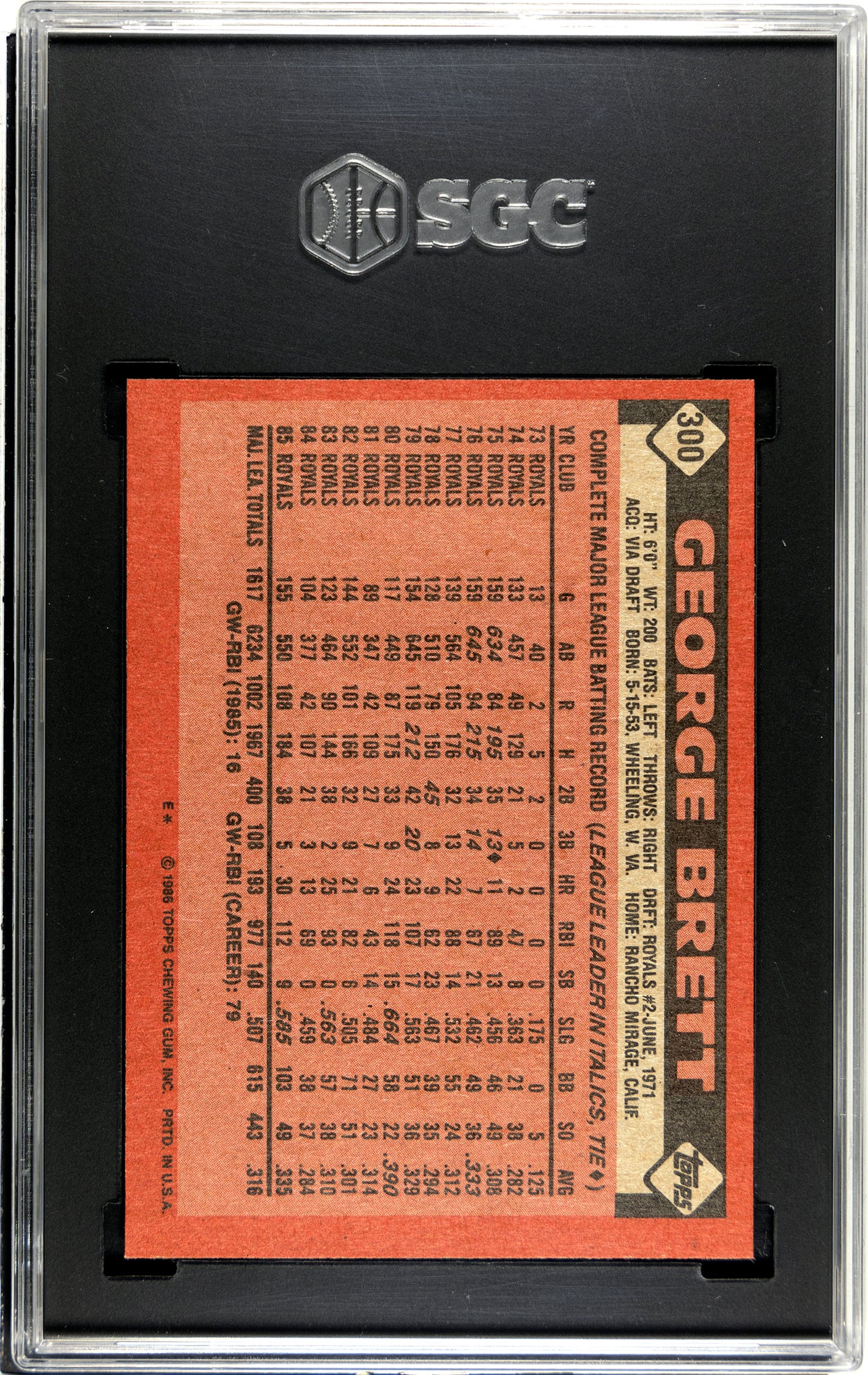 SGC 8.5 1986 Topps George Brett #300