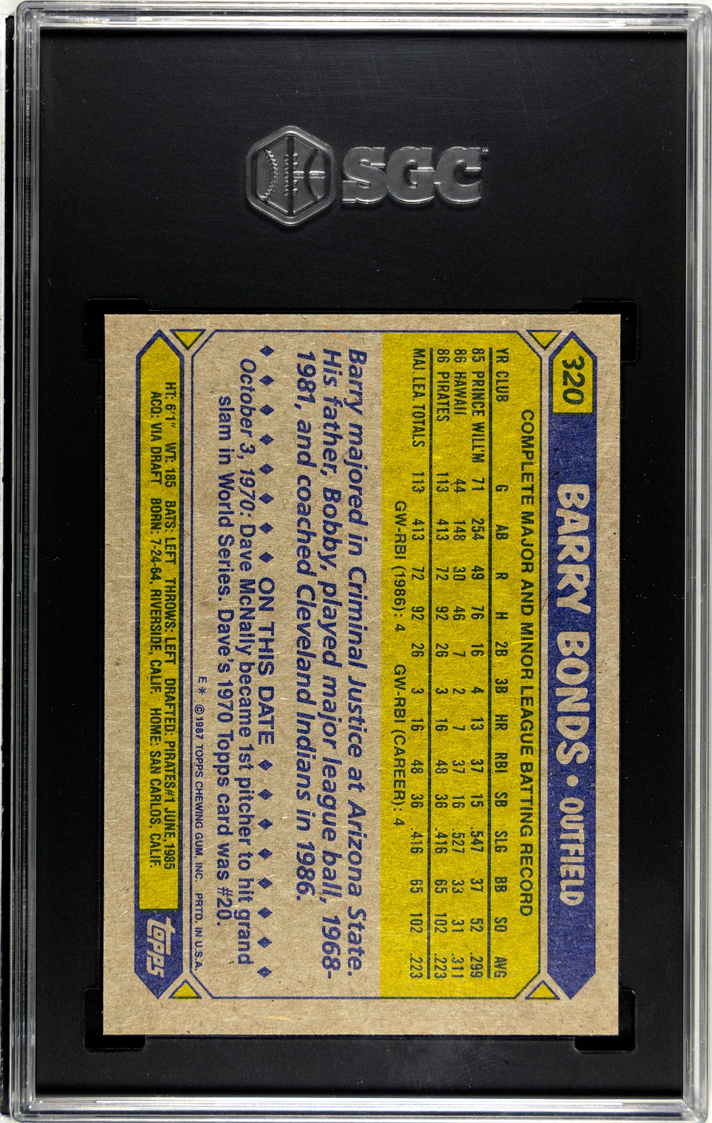 SGC 8 1980 Topps Barry Bonds Rookie #320
