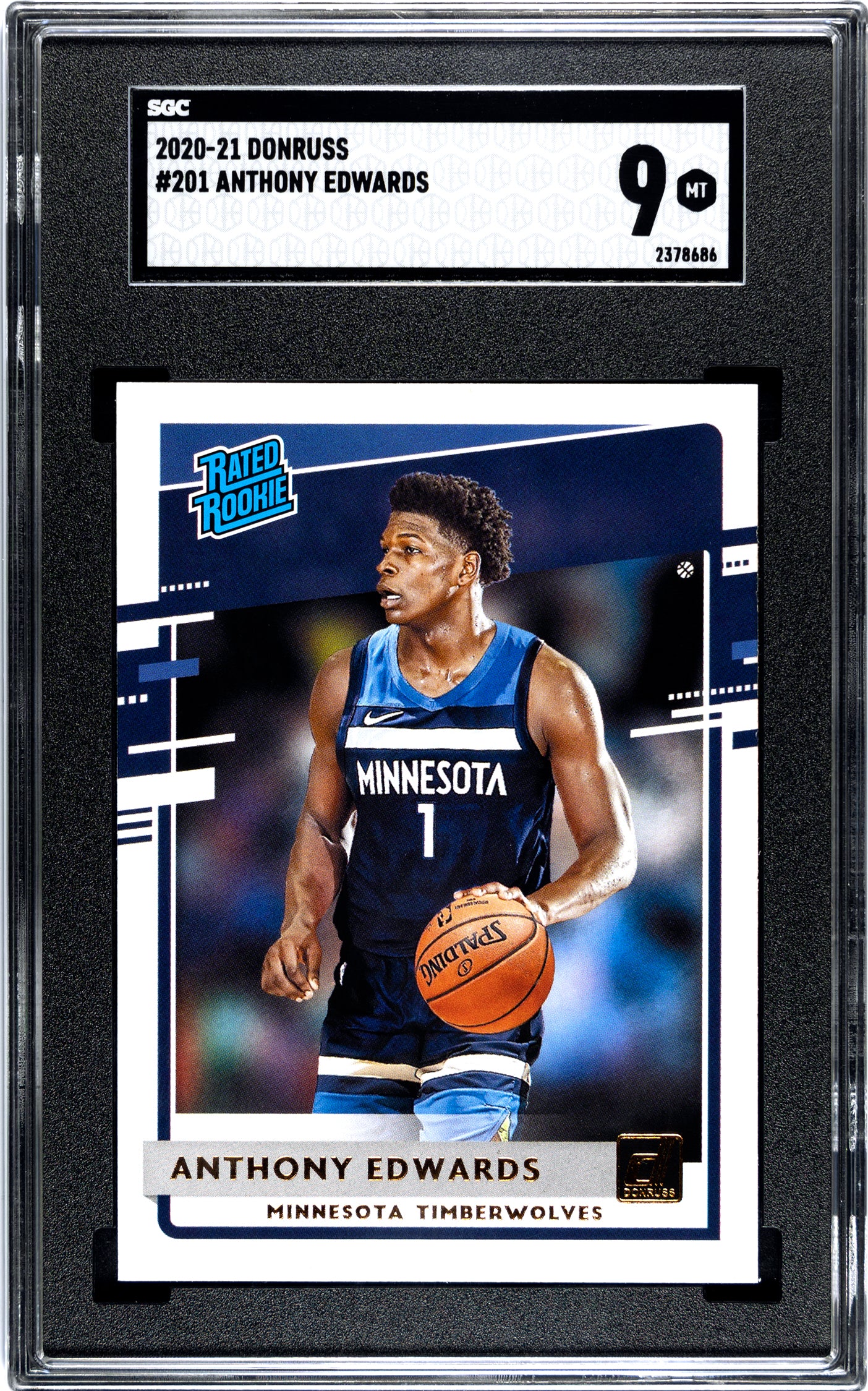 SGC 9 Anthony Edwards Rated Rookie #201 Valuable Collectible Sports Card