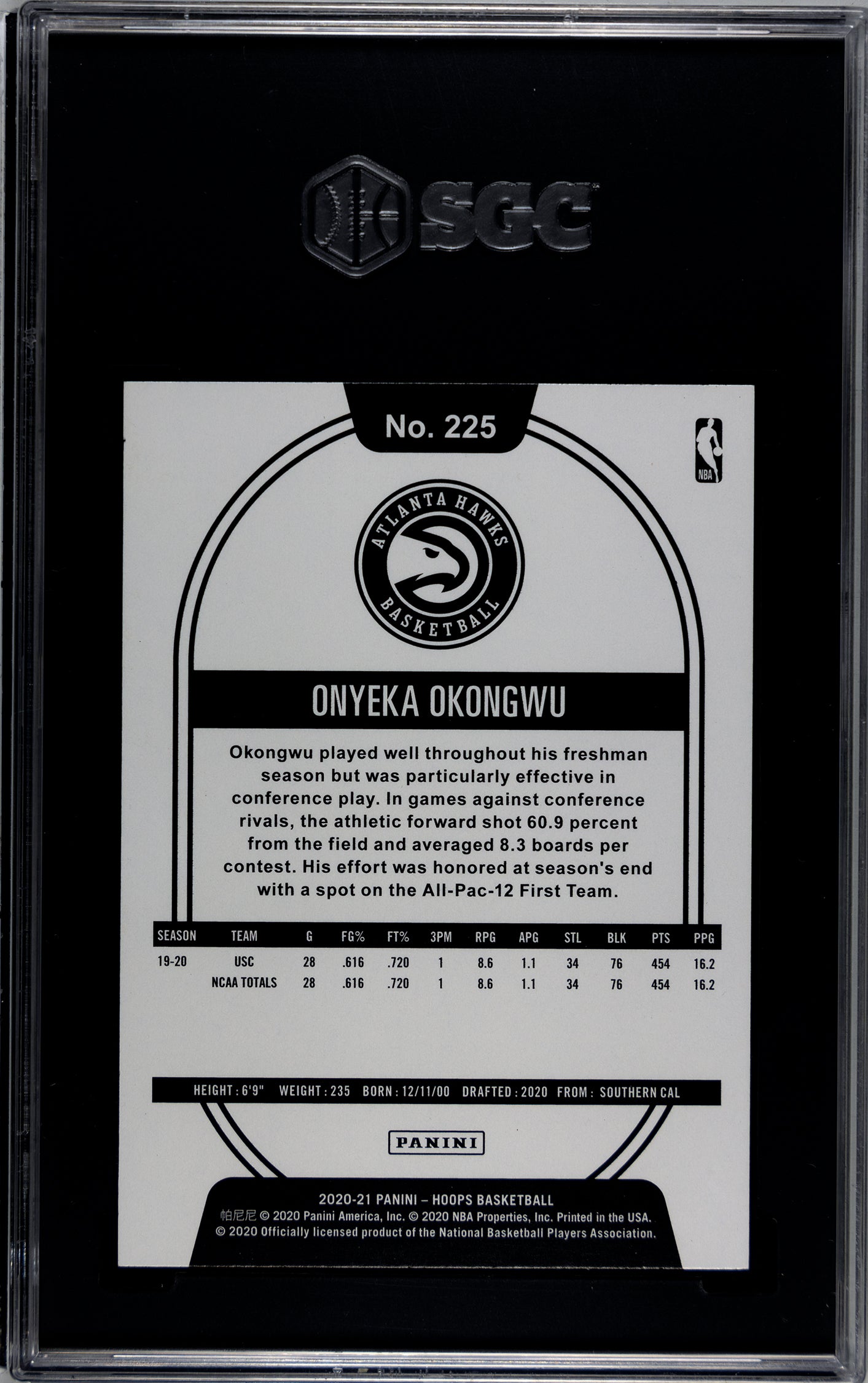 SGC 10 Panini Hoops Onyeka Okongwu Purple Parallel #225