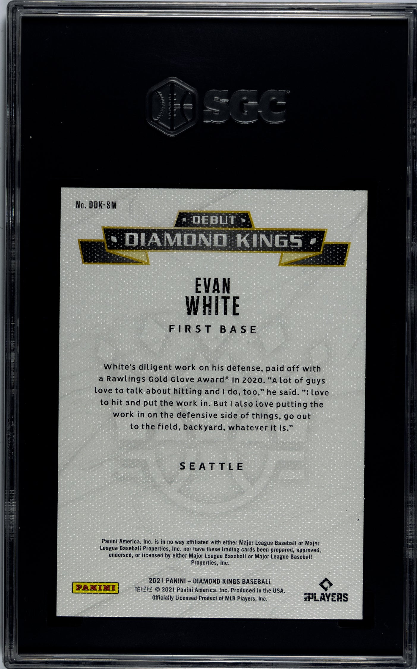 SGC 10 Evan White Rookie Card (Diamond Kings) Back Valuable Collectible