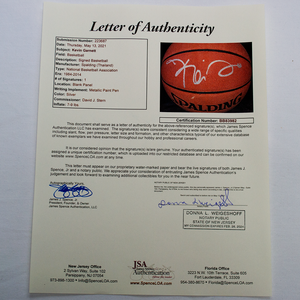 Kevin Garnett Autographed Basketball w/ James Spence Authentication LOA Valuable Collectible Letter of Authenticity