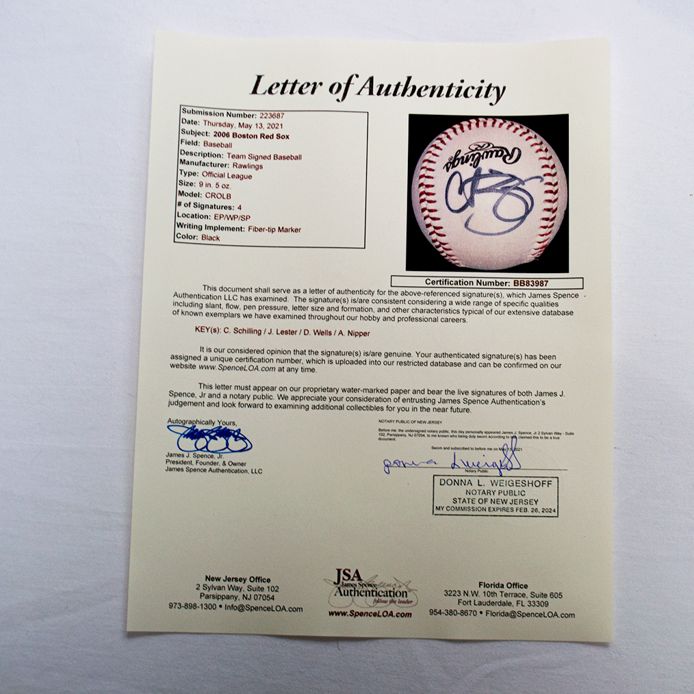 Boston Red Sox 4 Player Signed Baseball w/ JSA LOA Valuable Collectible Letter of Authenticity