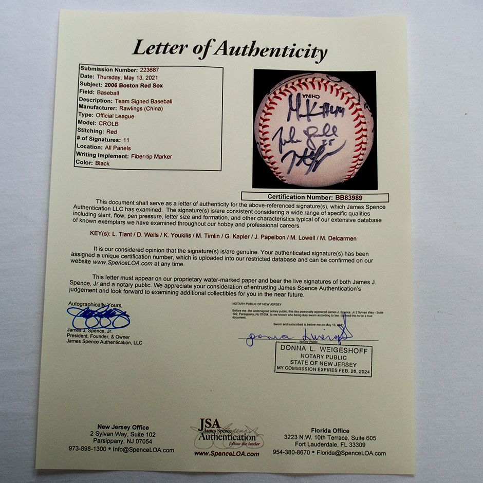 Boston Red Sox 11 Player Signed Baseball w/ JSA LOA Valuable Collectible Letter of Authenticity