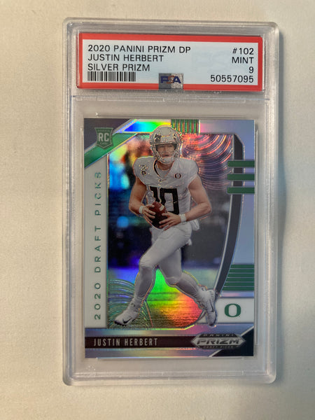 2020 Panini 2024 Prizm DP Silver Prizm #102 Justin Herbert RC Charger PSA 10