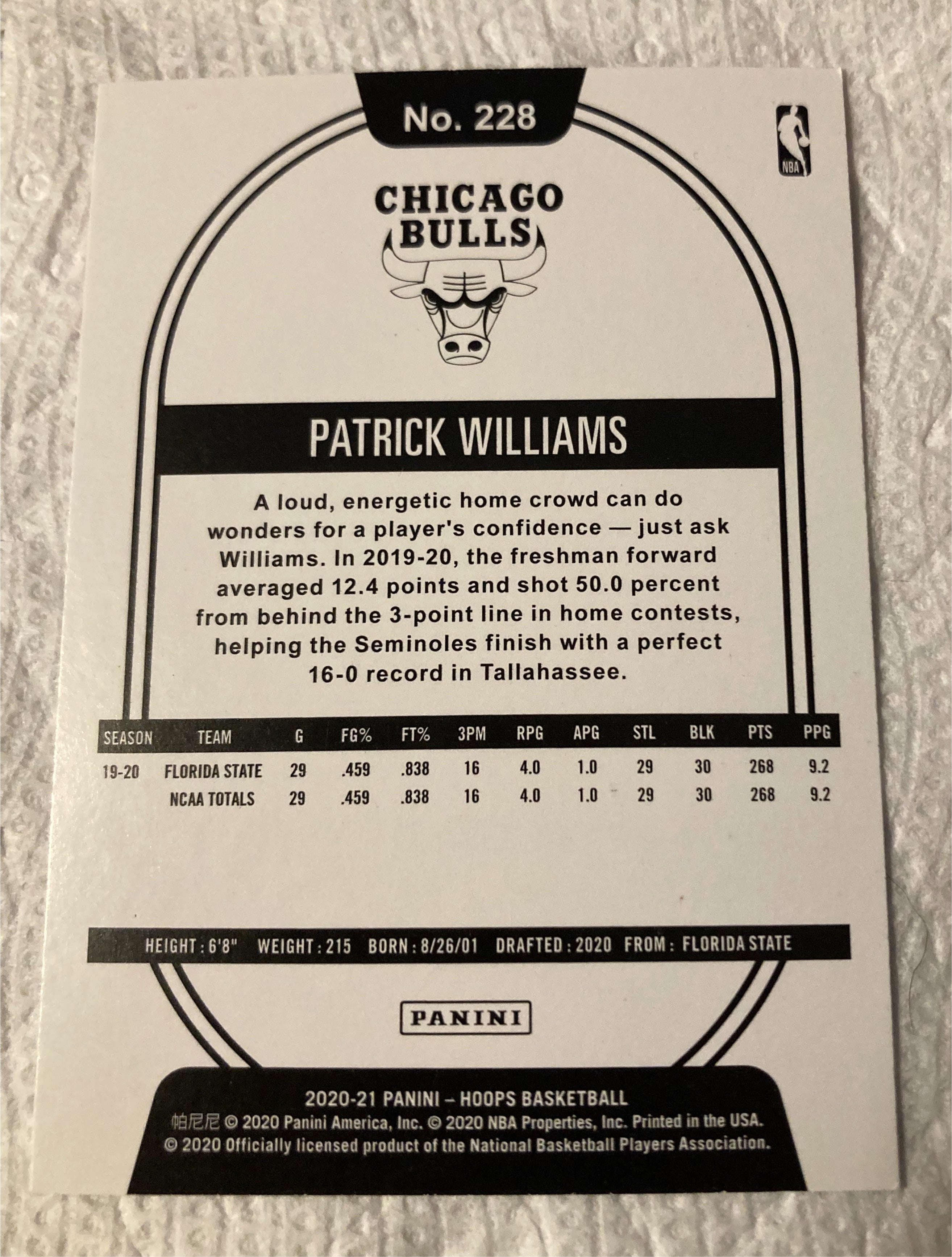 2020-21 Panini Hoops Patrick Williams #228